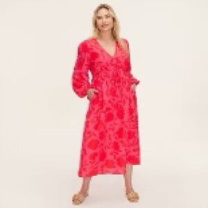kate spade new york x Target Rose Linen Long Sleeve Maxi Dress, Pink/Red, Med